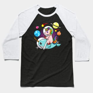 Cool Retro Unicorn Astronaut Riding Narwhal In Space Baseball T-Shirt